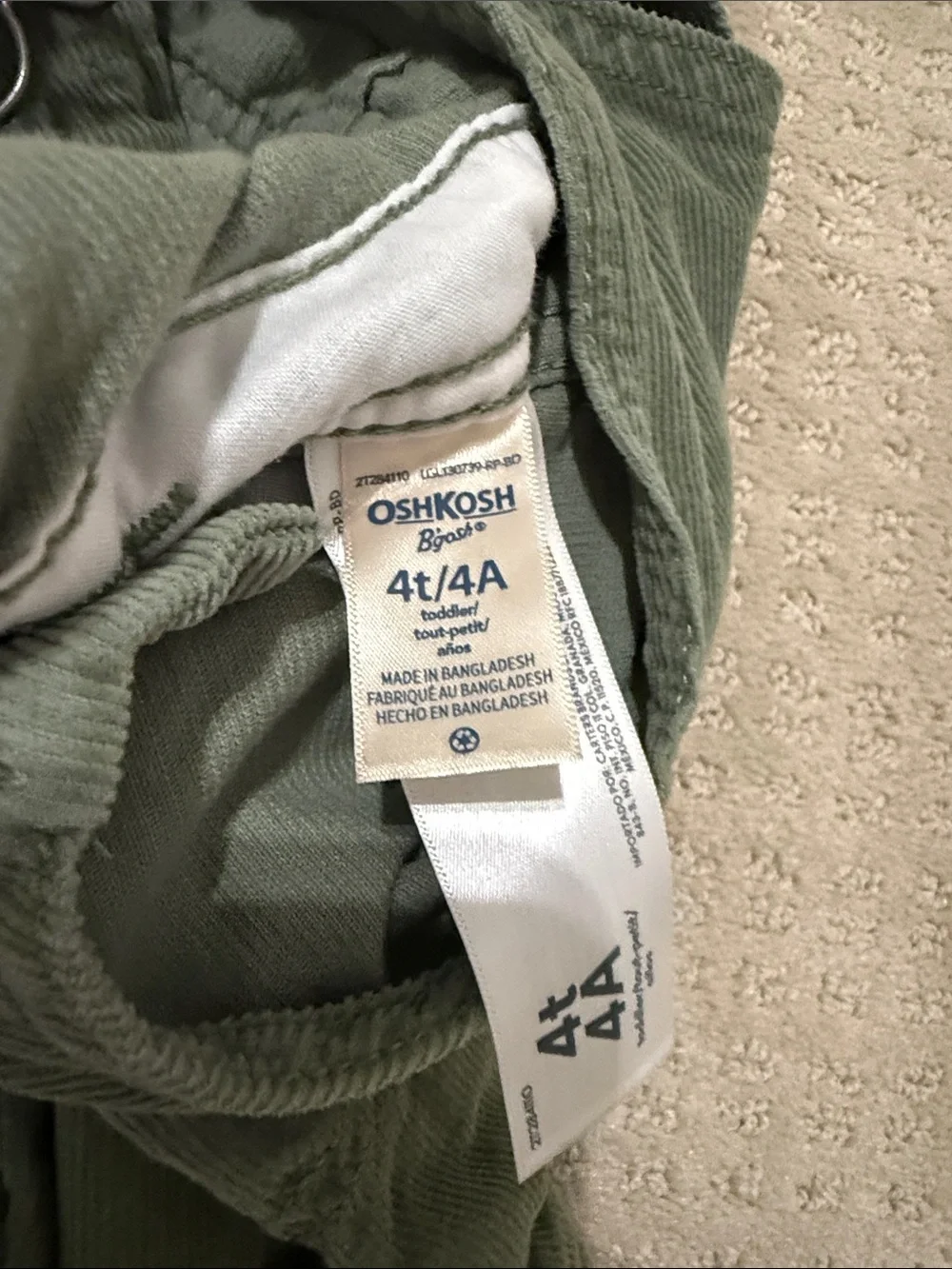 OshKosh B'gosh Olive Green Corduroy Overalls for Kids